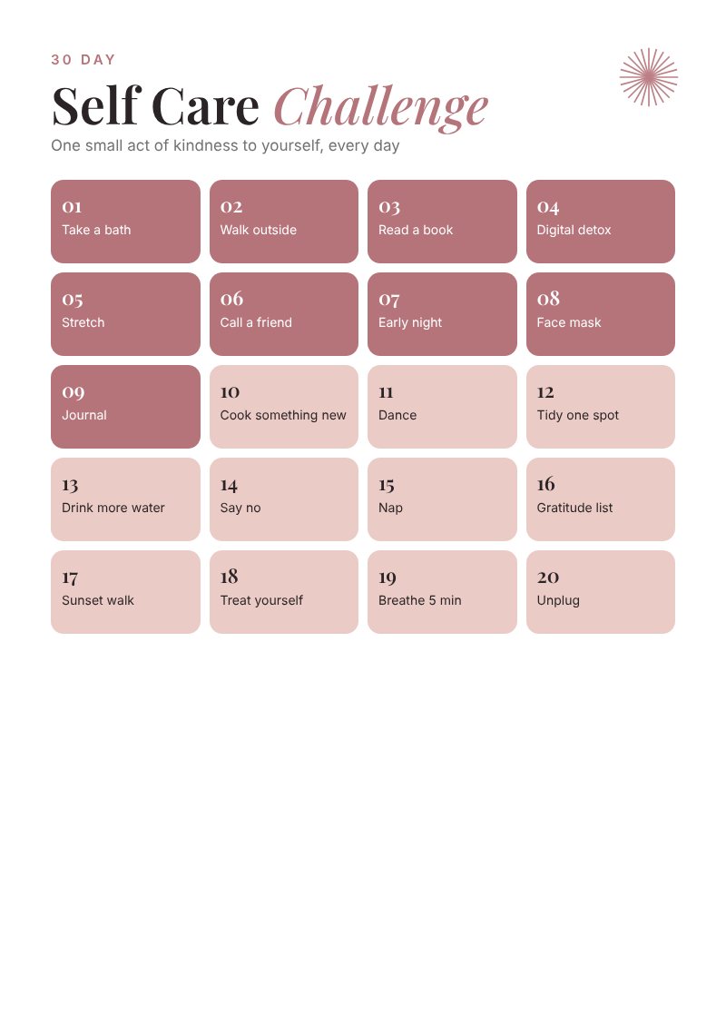Example Self Care Challenge design