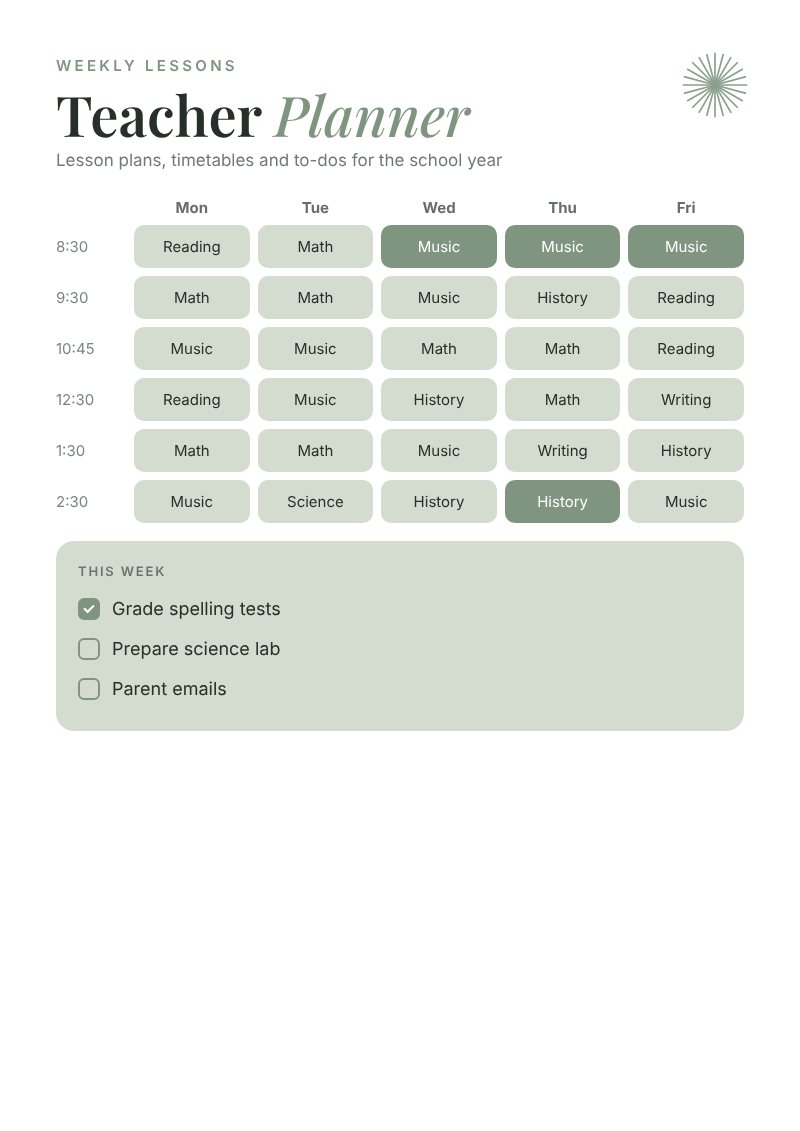 Example Teacher Planner design